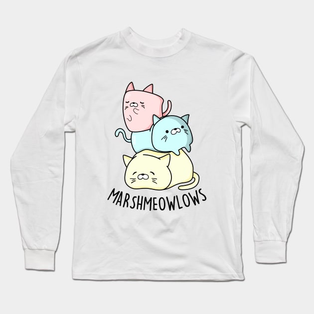 Marshmeowlow Cute Pile Of Cat Marshmallow Pun Long Sleeve T-Shirt by punnybone